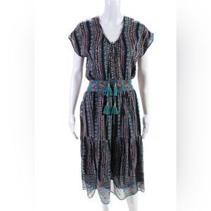 BELL by Alicia soft silk cotton tiered teal pink floral dress M